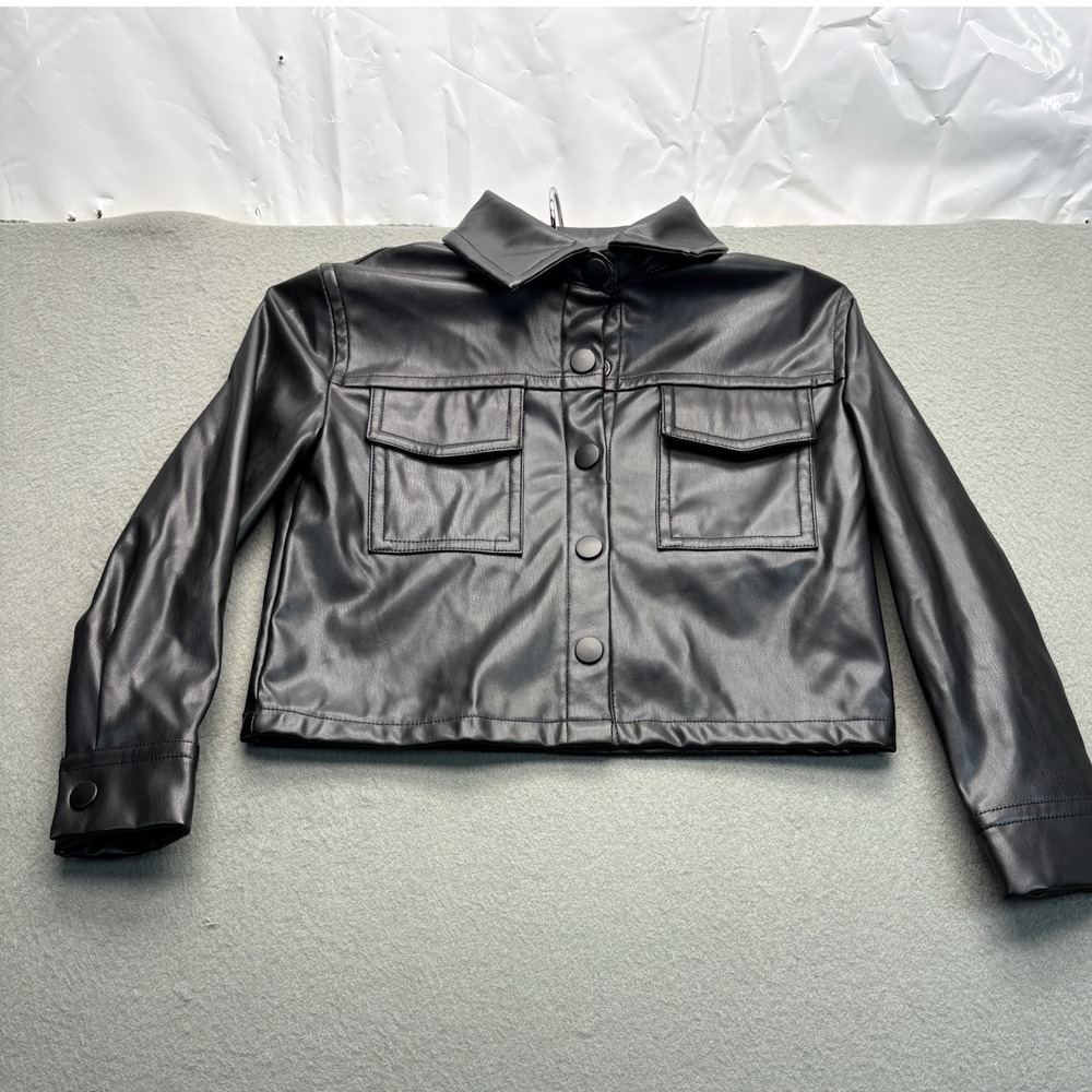 Btween Toddler Girls‎ Black Faux Leather Moto Trucker Jacket Size 4T Snap Button